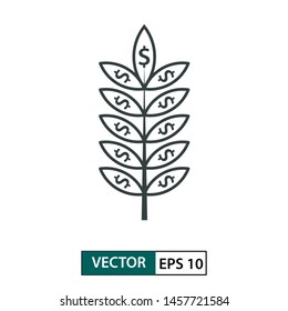 Leaf icon with dollar symbol. Line style. Isolated on white background. Vector Illustration EPS 10