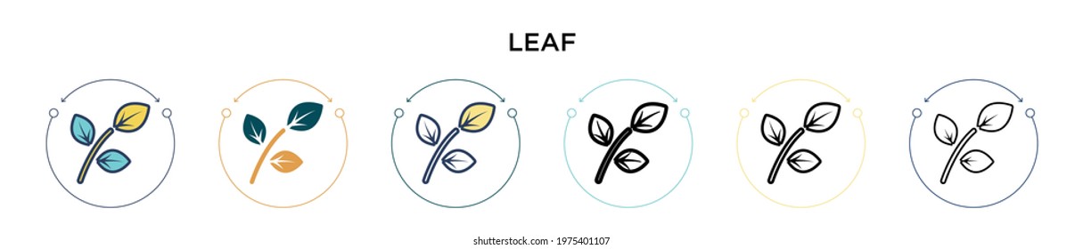 Leaf icon in filled, thin line, outline and stroke style. Vector illustration of two colored and black leaf vector icons designs can be used for mobile, ui, web