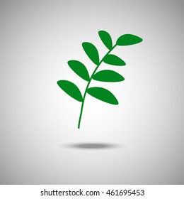 Leaf icon. Flat style. Grey background. Vector illustration.