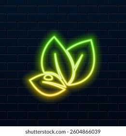 leaf icon in flat style. neon style. Isolated plant vector illustration. flower sign business concept..