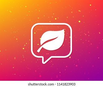 Leaf icon. Fresh organic product symbol. Soft color gradient background. Speech bubble with flat icon. Vector