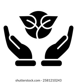 leaf icon in glyph style. nature icon in glyph style. plant icon in glyph style. hand offering plant in glyph style