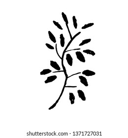 Leaf icon. Grunge vector dry brush illustration.