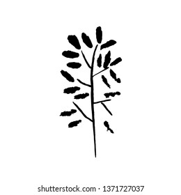 Leaf icon. Grunge vector dry brush illustration.