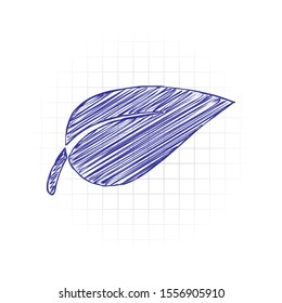 leaf icon. Hand drawn sketched picture with scribble fill. Blue ink. Doodle on white background