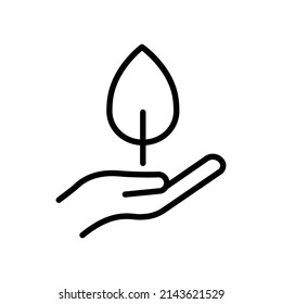 Leaf icon with hand. suitable for ecology symbol. line icon style. simple design editable. Design template vector
