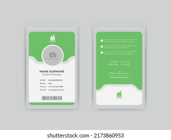 Leaf Icon Id Card Template . Green Color Id Card Design . Vertical Id Card Design Template . Personal Identity 