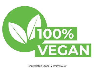 A leaf icon with the inscription 100% vegan. The concept of vegetarianism.