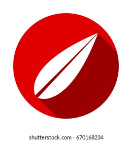 leaf icon isolated on red background with long shadow. flat icon
