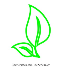 leaf icon isolated on white background, simple art, line art, green line, illustration, element