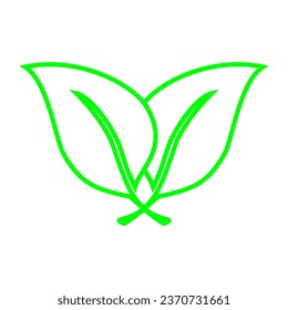 Blattsymbol einzeln auf weißem Hintergrund, einfache Kunst, Linien-Kunst, grüne Linie, Illustration, Element