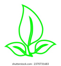 leaf icon isolated on white background, simple art, line art, green line, illustration, element