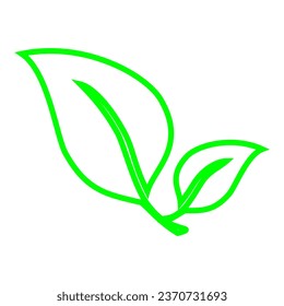 leaf icon isolated on white background, simple art, line art, green line, illustration, element