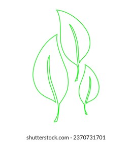 leaf icon isolated on white background, simple art, line art, green line, illustration, element