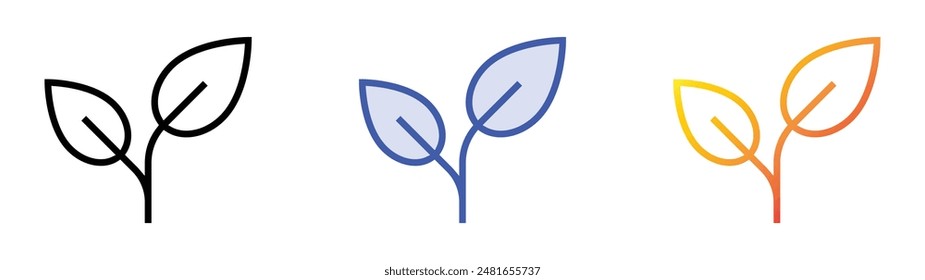 icono de hoja. Diseño de estilo de relleno lineal, azul y degradado aislado sobre fondo blanco