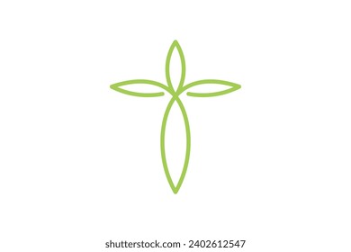 El logotipo del icono de la hoja está en forma de cruz en un estilo sencillo