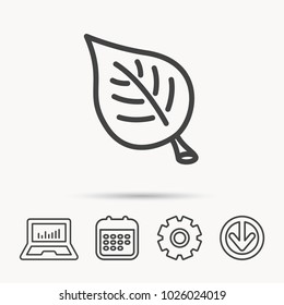 Leaf icon. Natural eco sign. Environment symbol. Notebook, Calendar and Cogwheel signs. Download arrow web icon. Vector