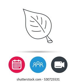 Leaf icon. Natural eco sign. Environment symbol. Group of people, video cam and calendar icons. Vector