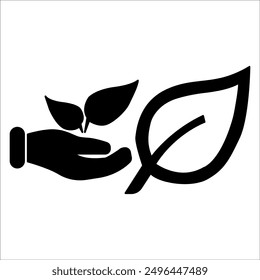 Leaf icon.  on a black and white background. Design elements for natural bio labels, eco friendly and for greening the earth.