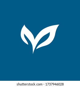 Leaf Icon On Blue Background. Blue Flat Style Vector Illustration.