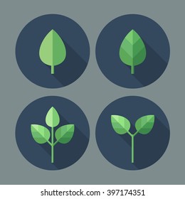 Leaf icon. Plant icon. Flat design. Vector set.