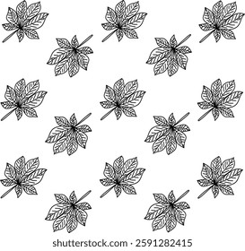 Leaf icon seamless pattern. Set of various leaves. Hand drawn leaves design