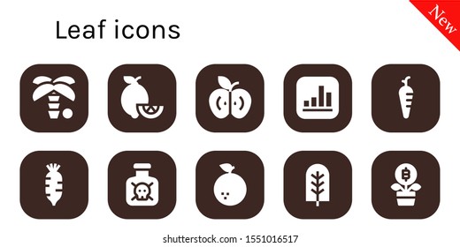 leaf icon set. 10 filled leaf icons.  Collection Of - Palm tree, Lemons, Apple, Carrot, Radish, Toxic, Orange, Tree, Growth icons
