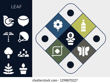  leaf icon set. 13 filled leaf icons. Simple modern icons about  - Growth, Fern, Plants, Tree, Forest, Palm tree, Bouquet, Dove, Hazelnut, Wine, Flower, Crop, Butterfly