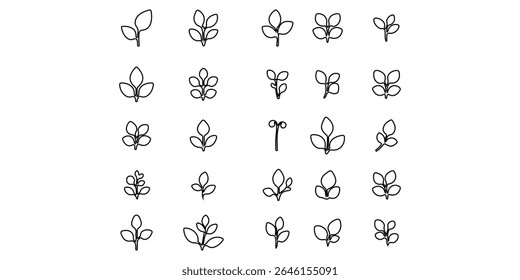 Leaf Icon Set. Botanical Silhouettes and Plant Symbols Collection