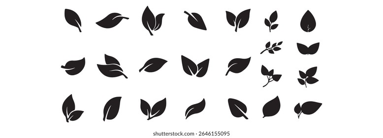 Leaf Icon Set. Botanical Silhouettes and Plant Symbols Collection