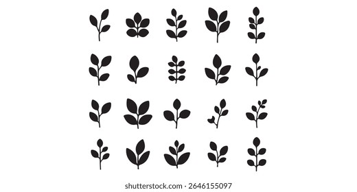 Leaf Icon Set. Botanical Silhouettes and Plant Symbols Collection