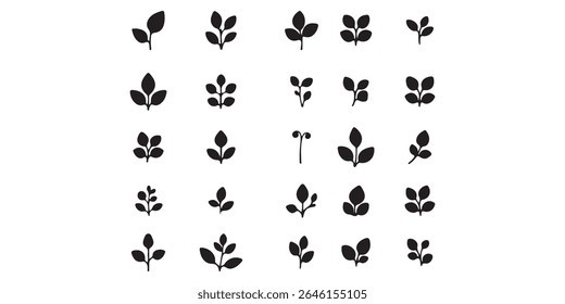 Leaf Icon Set. Botanical Silhouettes and Plant Symbols Collection