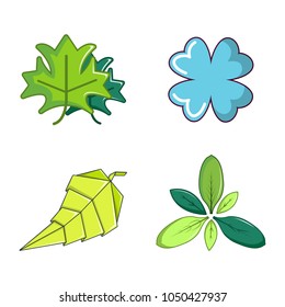 Leaf icon set. Cartoon set of leaf vector icons for web design isolated on white background