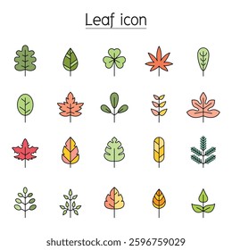 Leaf icon set in color line style