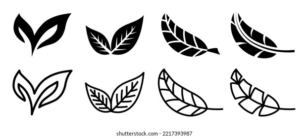 Leaf Icon Set In Flat Style Vector Illustration. Leaves of Trees  Plants. Element for Nature, Eco, Bio, Vegan labels.