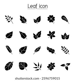 Leaf icon set in glyph style