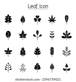 Leaf icon set in glyph style
