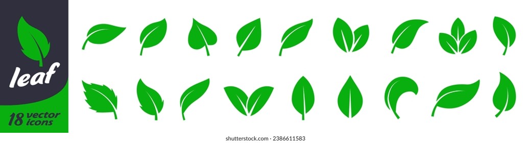 Leaf icon. Leaf icon set. Green leaf set.