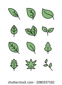 Blattsymbol-Set, grüne Farbe und einfache Form, bearbeitbarer Strich, am besten für Web oder Anwendung, Vektorgrafik EPS10-Dateiformat