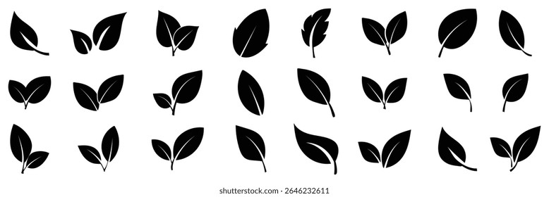 Leaf icon set. Leaves icon set. Vegan, tree, plant, fresh, energy and healthy nutrition concept. green leafs, environment and nature eco sign. nature icon, leaf. isolated on white background. 