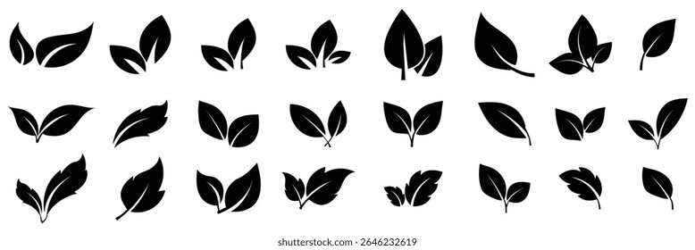 Leaf icon set. Leaves icon set. Vegan, tree, plant, fresh, energy and healthy nutrition concept. green leafs, environment and nature eco sign. nature icon, leaf. isolated on white background. 