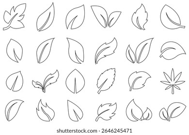 Diseño de línea de conjunto de iconos de hoja.  Hojas de árboles y plantas. Ilustración vectorial eps 10.