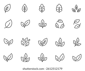 Leaf icon set. Outlined twenty different types leaves, sign and symbol collection special for world green day vector illustration.