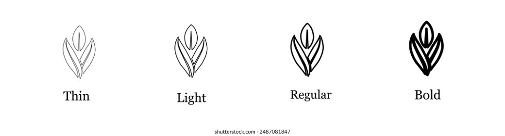 Leaf icon set. Thin, Light Regular And Bold style design isolated on white background, vector icon set.