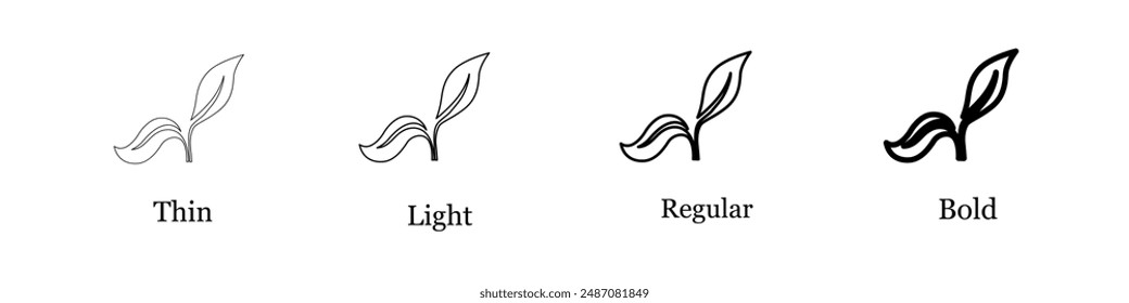 Leaf icon set. Thin, Light Regular And Bold style design isolated on white background, vector icon set.