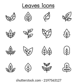 Leaf icon set in thin line style