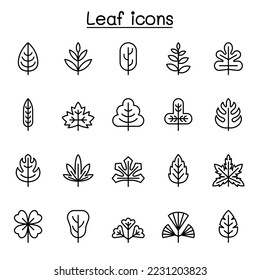Leaf icon set in thin line style