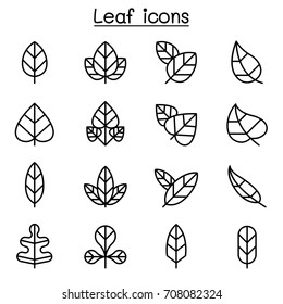 Leaf icon set in thin line style