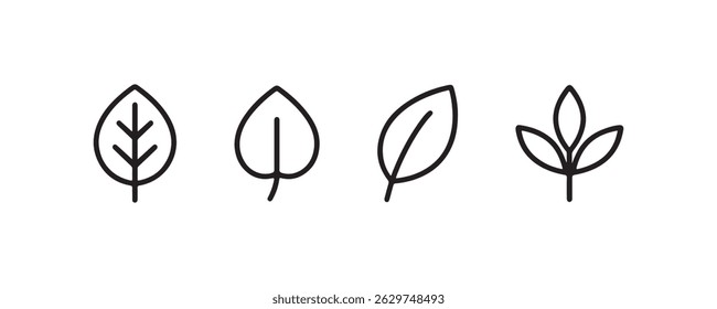 Conjunto de iconos de hoja en varios estilos de contorno Vector