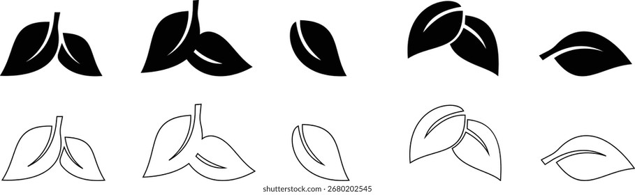 leaf icon set vector illustration designed in a modern flat style clean shapes, vibrant , symbolism, created for use in natural branding, environmental campaigns, and sustainable product packaging.